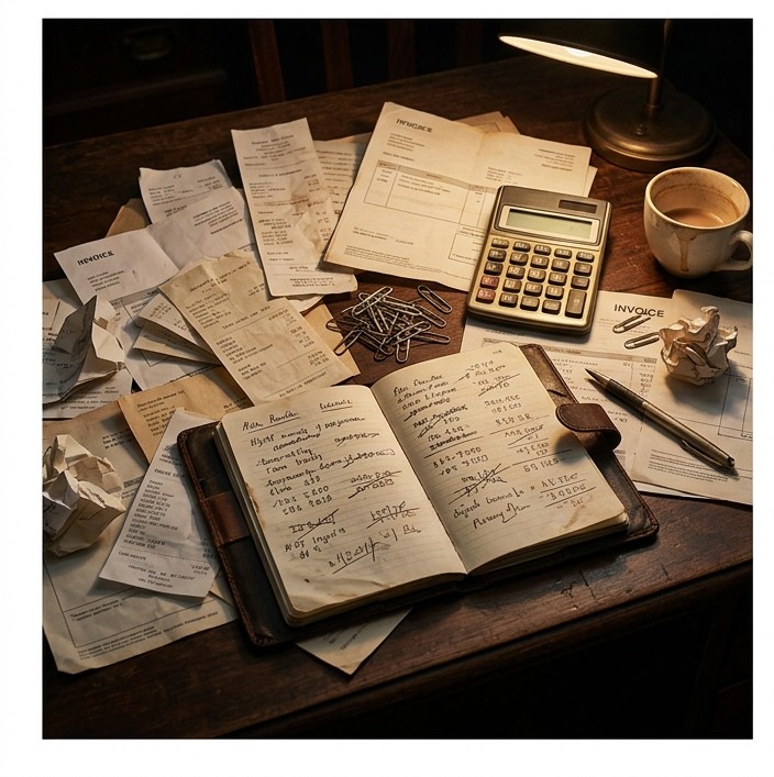 Scattered receipts and messy documents