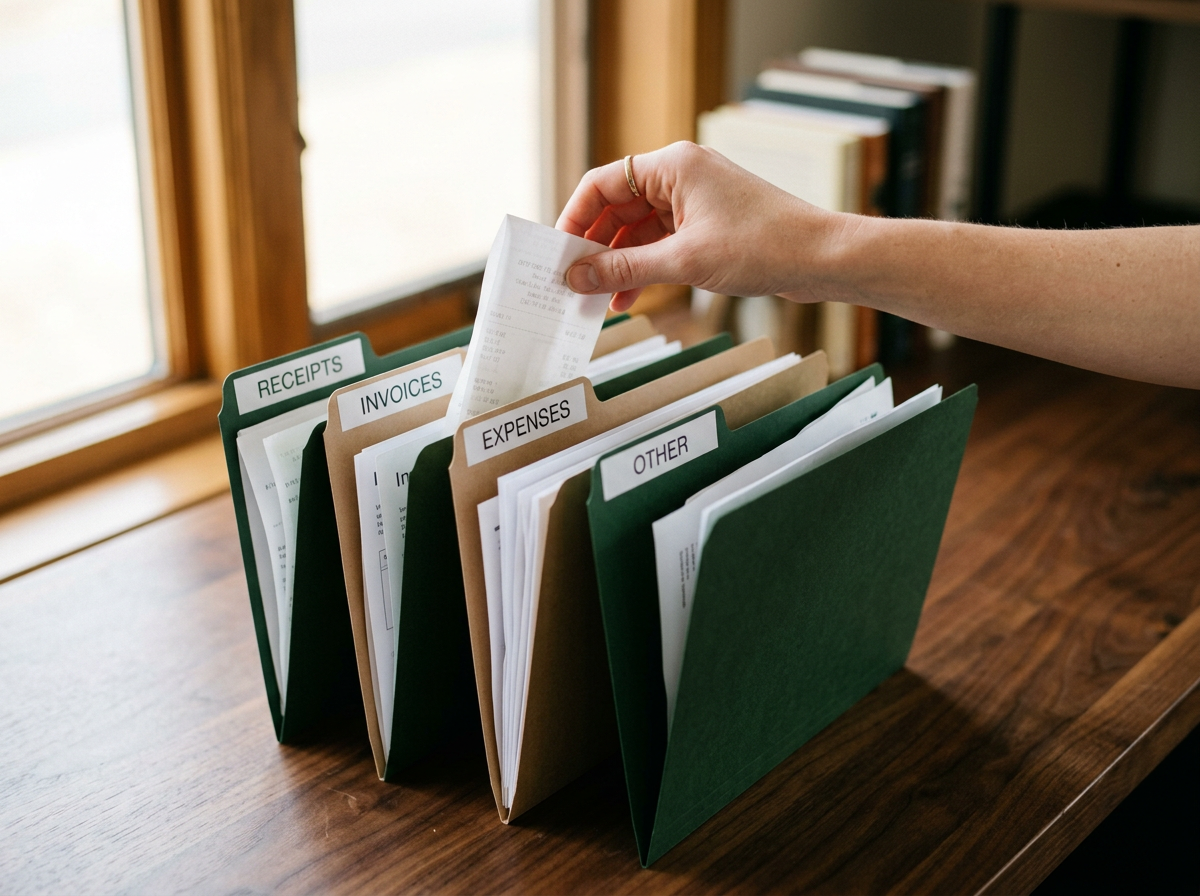 Receipts being organised into folders